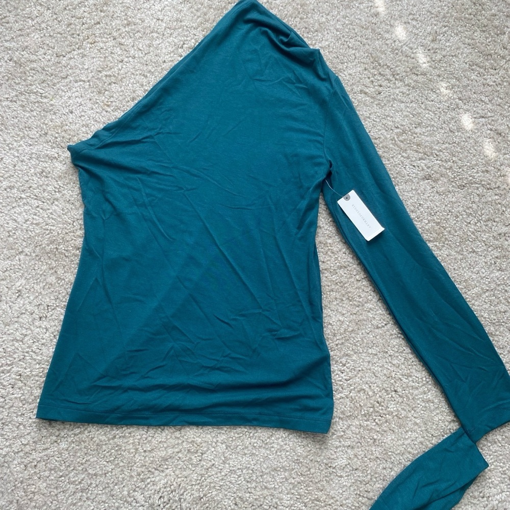 NWT Anthropologie Maeve Teal One-Shoulder Longsleeve Top - Picture 3 of 5